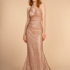 Corset-Back Glitter Long Dress – Mermaid Cut, Sparkly Back