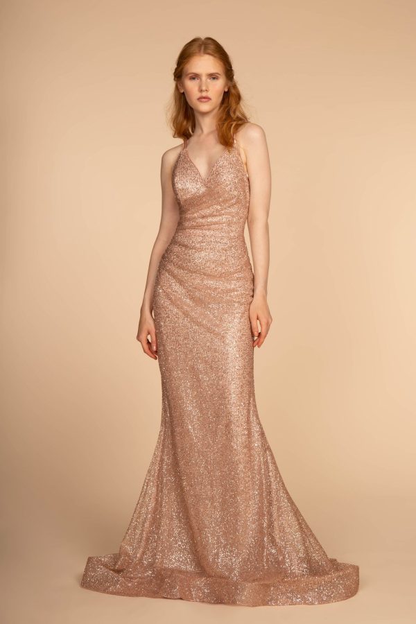 Corset-Back Glitter Long Dress – Mermaid Cut, Sparkly Back