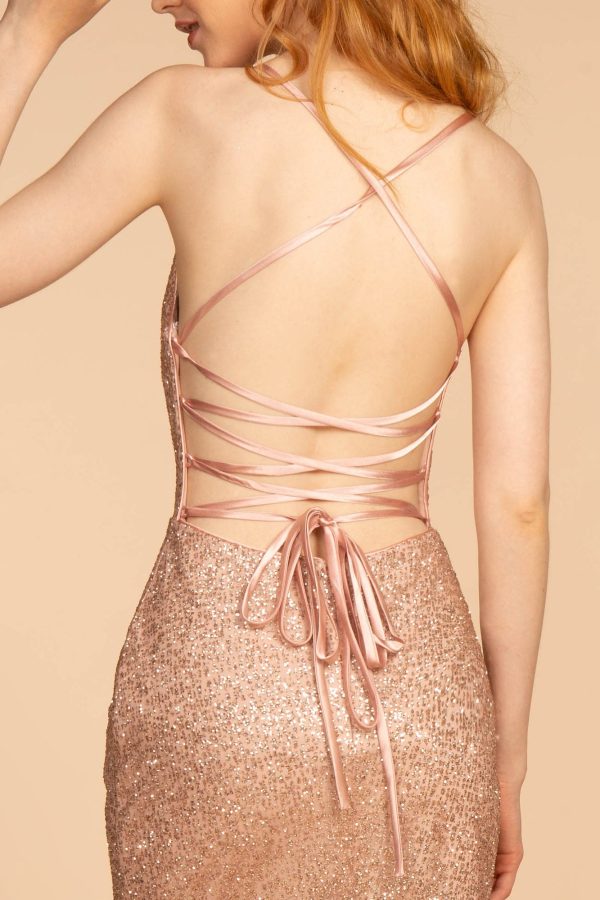 Corset-Back Glitter Long Dress – Mermaid Cut, Sparkly Back - Image 4