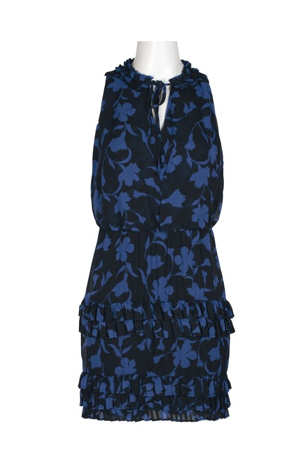 floral chiffon dress – mock‑neck, tie pleats & tiered hem - Image 3