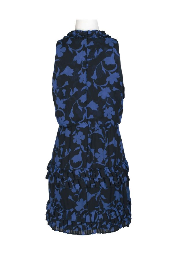 floral chiffon dress – mock‑neck, tie pleats & tiered hem - Image 4
