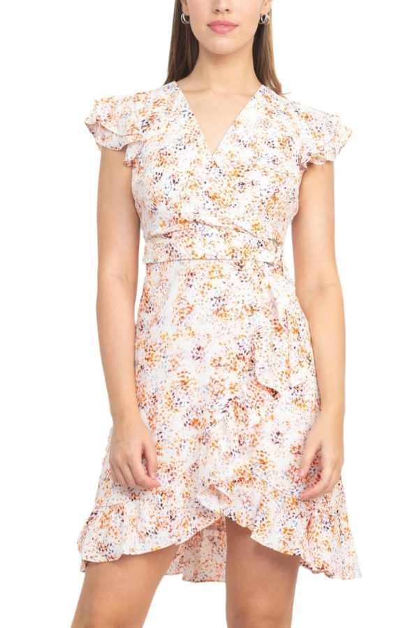 V‑Neck Flutter Sleeve Dress: Soft Twill, Tie Waist, Ruffle Hem - Image 2