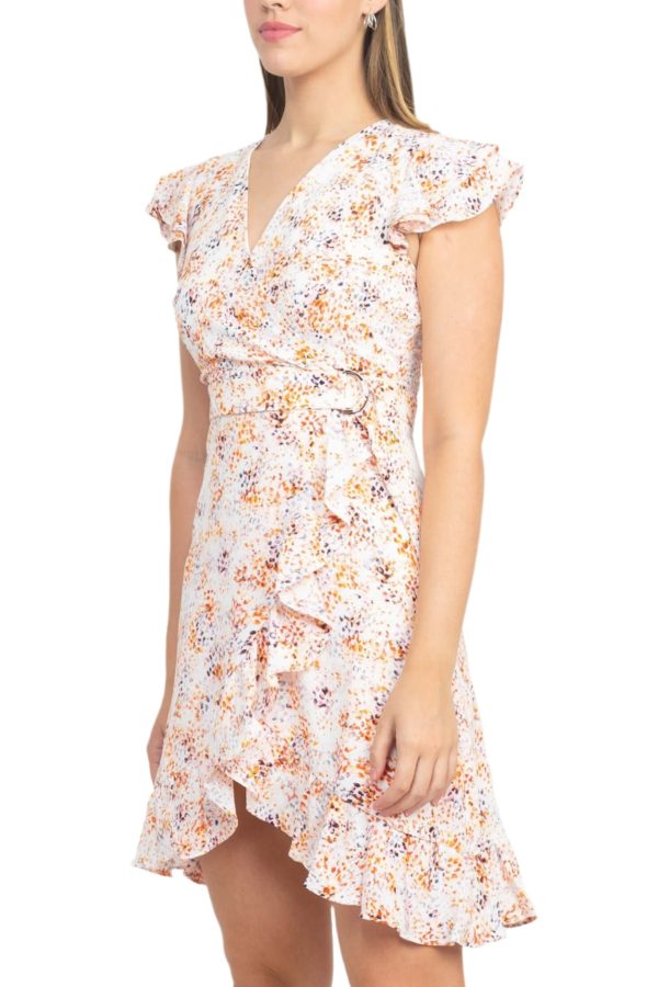 V‑Neck Flutter Sleeve Dress: Soft Twill, Tie Waist, Ruffle Hem - Image 3