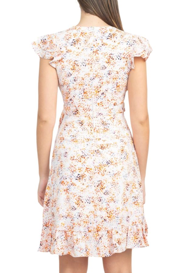 V‑Neck Flutter Sleeve Dress: Soft Twill, Tie Waist, Ruffle Hem - Image 4