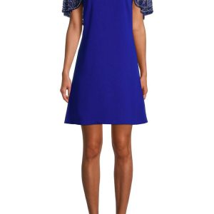 Aidan Mattox Boat Neck: Mesh Cape & Keyhole Elegance