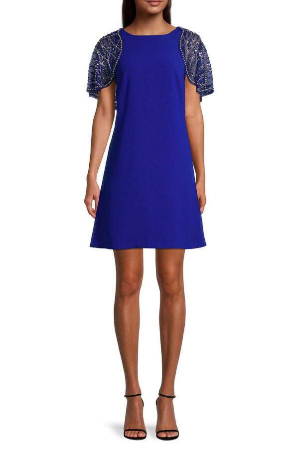 Aidan Mattox Boat Neck: Mesh Cape & Keyhole Elegance - Image 8