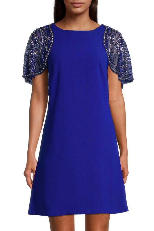 Aidan Mattox Boat Neck: Mesh Cape & Keyhole Elegance - Image 2