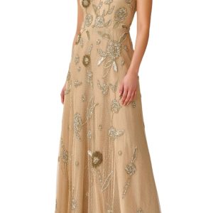 Aidan Mattox Gown – Beaded Cap Sleeves & Hidden Zipper