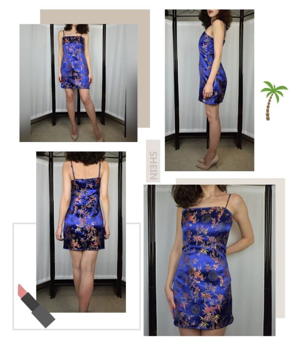 Slim Fit Cami Dress – Navy Silk Floral, Spaghetti, Bodycon - Image 4