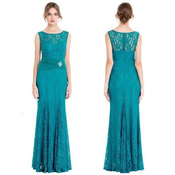 Evening Dresses: Apricot Mermaid with Lace & Floor Train - Image 25