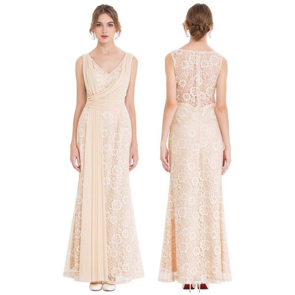 Evening Dresses: Apricot Mermaid with Lace & Floor Train - Image 13