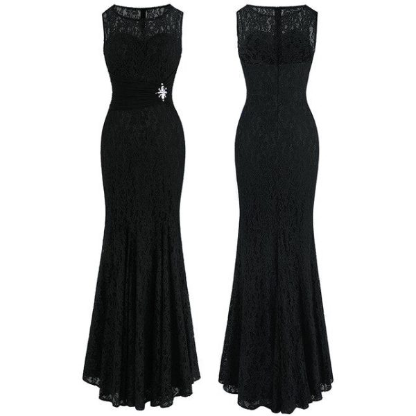 Evening Dresses: Apricot Mermaid with Lace & Floor Train - Image 35