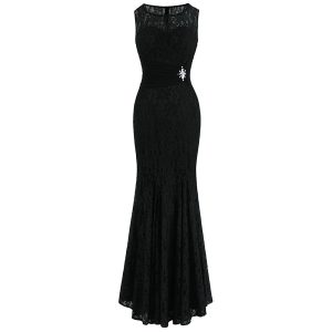 Evening Dresses: Apricot Mermaid with Lace & Floor Train