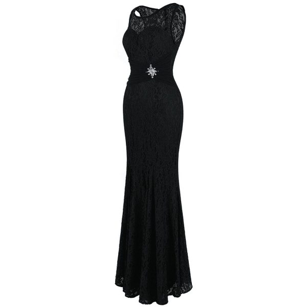 Evening Dresses: Apricot Mermaid with Lace & Floor Train - Image 3