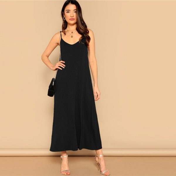 Black Sleeveless V-Neck Maxi Dress with Pockets - Adjustable Straps & Flowy Silhouette - Image 5