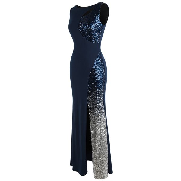 Sequin Evening Dress – Royal Blue Floor‑Length Mermeid Slit - Image 2
