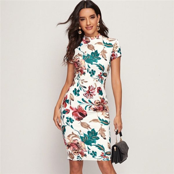 Bold Blooms Navy Floral Pencil Dress - Her Thread | Fitted Midi Dress with Short Sleeves - Image 5