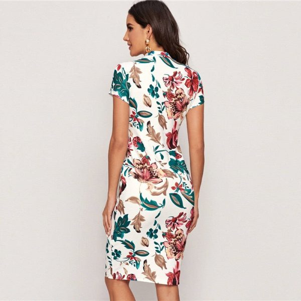 Bold Blooms Navy Floral Pencil Dress - Her Thread | Fitted Midi Dress with Short Sleeves - Image 3