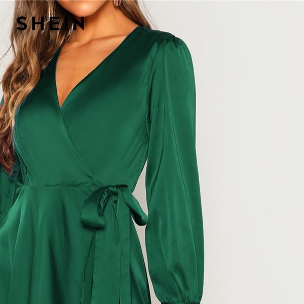 Green Solid Surplice Maxi Dress – A‑Line High Waist Perfection - Image 4