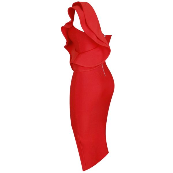 Bandage Dress – Red One-Shoulder Ruffle Bodycon for Parties - Image 5