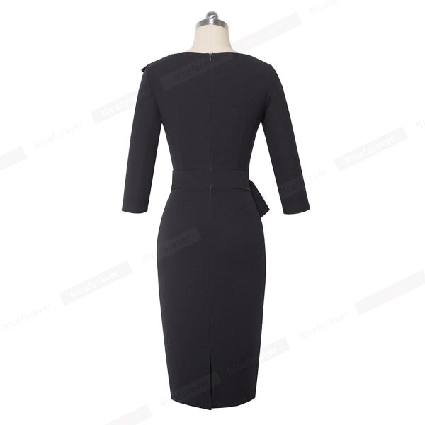 Bow Peplum Dresses: Office‑Knee Length Cotton‑Polyester - Image 3