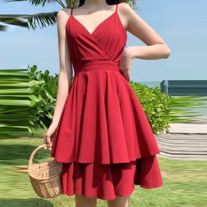 Summer Ruffles Sexy Dress Women Red Spaghetti Strap V Neck Backless Dresses Mini Zipper Club Party Female Dress Vestidos