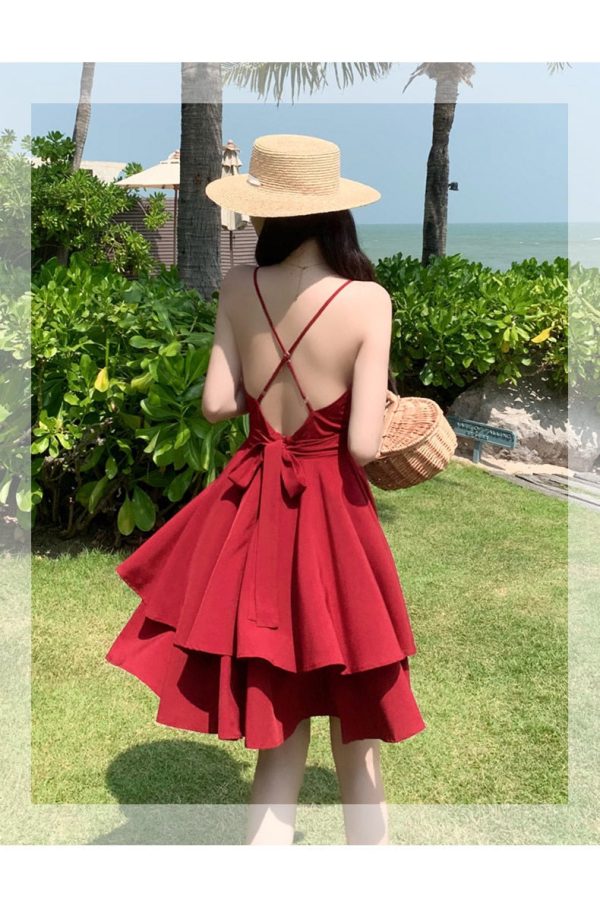 Sexy V Neck Dress: Red Mini Backless Ruffle for Nightclub - Image 2