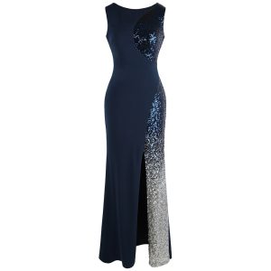 Sequin Evening Dress – Royal Blue Floor‑Length Mermeid Slit