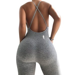Yoga Jumpsuit Solid Ribbing Breathable Quick‑Dry Shorts