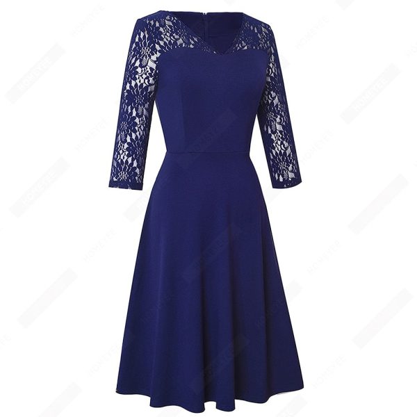 Women Sexy Chic Lace Patchwork Dress – A-Line V-Neck - Image 4