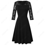 Women Sexy Chic Lace Patchwork Dress – A-Line V-Neck