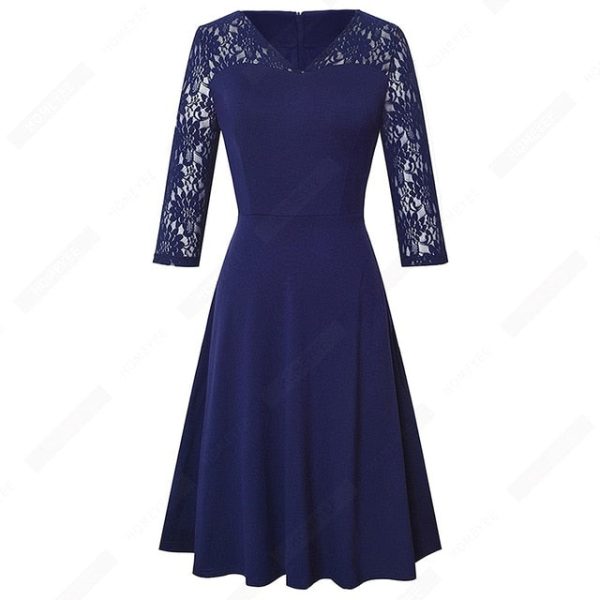 Women Sexy Chic Lace Patchwork Dress – A-Line V-Neck - Image 25