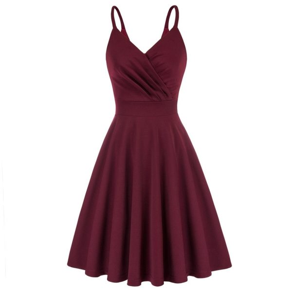 V-Neck Cami Dress: U-Back Pleated Bodice & Flared A-Line - Image 2