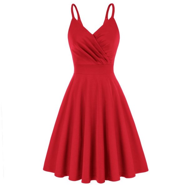 V-Neck Cami Dress: U-Back Pleated Bodice & Flared A-Line - Image 3