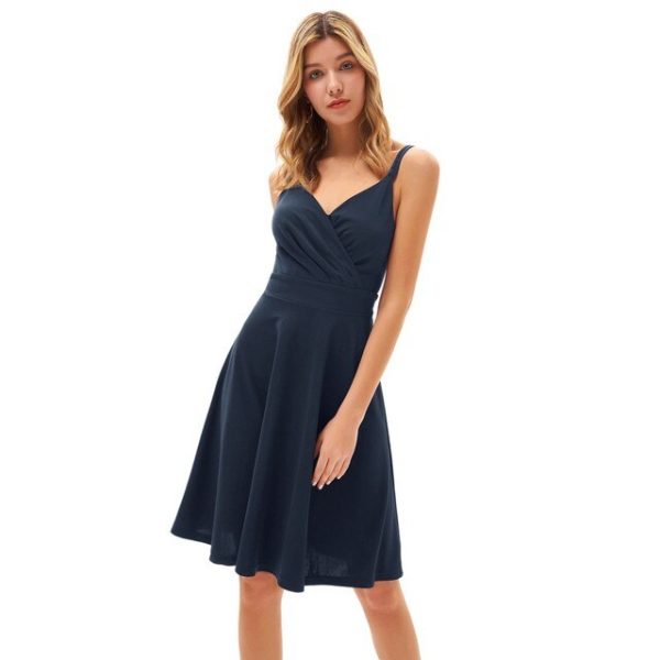 V-Neck Cami Dress: U-Back Pleated Bodice & Flared A-Line - Image 6