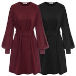Summer Mini Dresses – Belt Sash, Lantern Sleeves