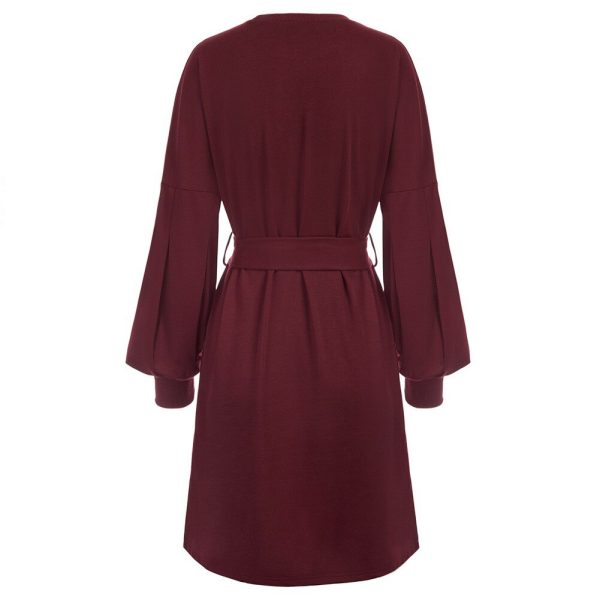 Summer Mini Dresses – Belt Sash, Lantern Sleeves - Image 3