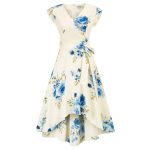 High-Low Hem Dress – Petal Sleeves, Belted V-Neck for Vacation