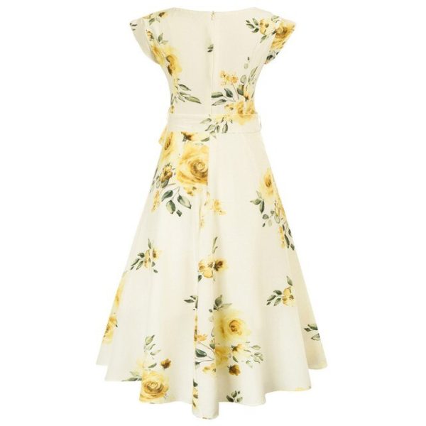 High-Low Hem Dress – Petal Sleeves, Belted V-Neck for Vacation - Image 9