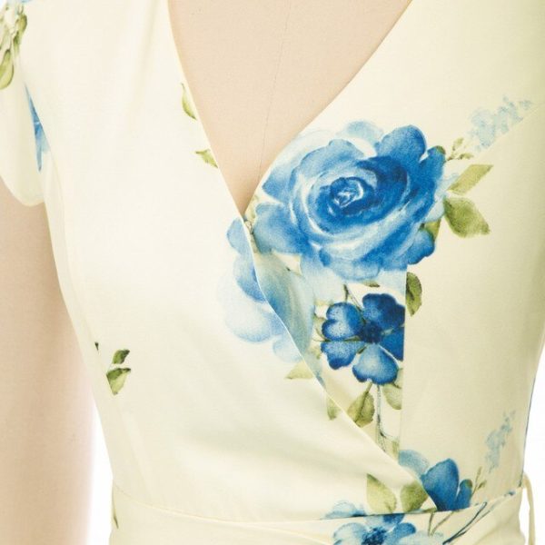 High-Low Hem Dress – Petal Sleeves, Belted V-Neck for Vacation - Image 13