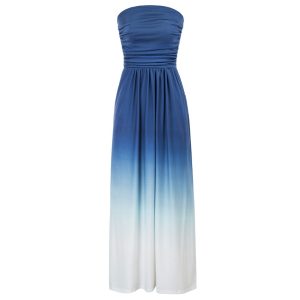 Strapless Ruched Dress - Solid A-Line Maxi for Beach & Party