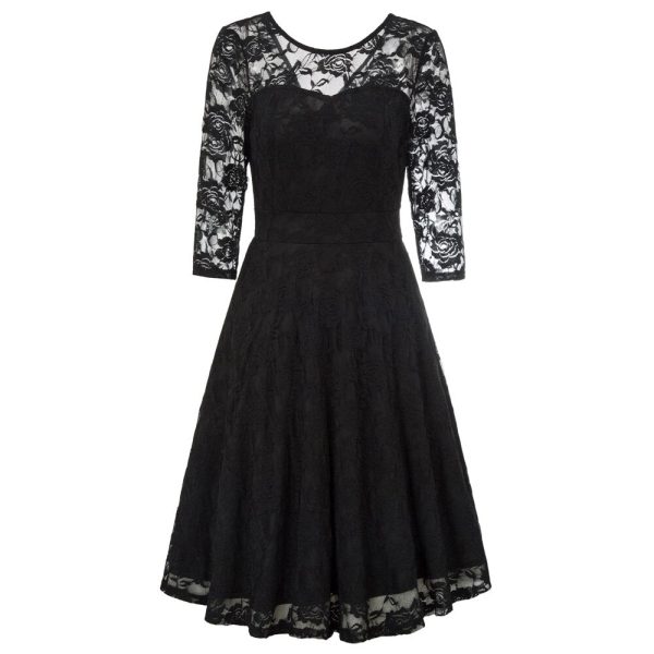 Floral Lace Dress 3/4 Sleeve V-Back Knee Length Summer - Image 4
