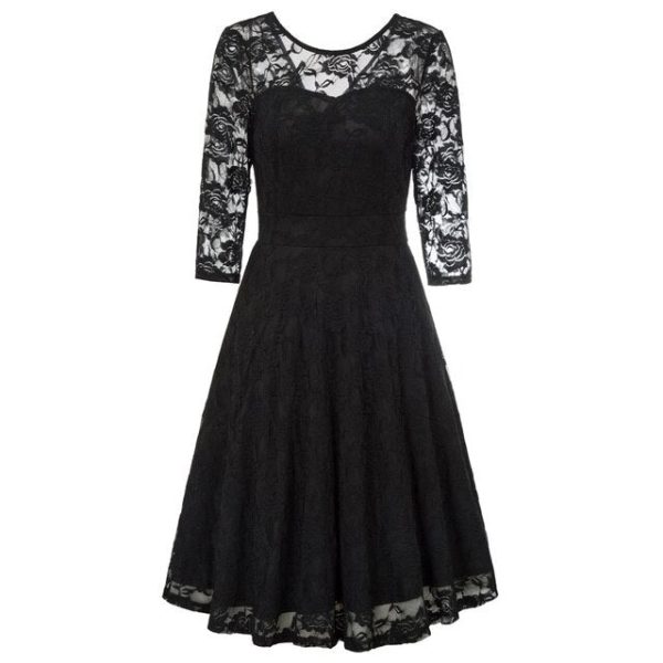 Floral Lace Dress 3/4 Sleeve V-Back Knee Length Summer - Image 3