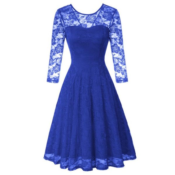 Floral Lace Dress 3/4 Sleeve V-Back Knee Length Summer - Image 35