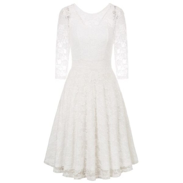 Floral Lace Dress 3/4 Sleeve V-Back Knee Length Summer - Image 9