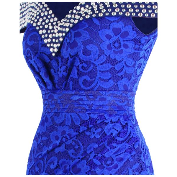 Long Formal Mermaid Gown – Beaded Boat Neck Lace & Crystal Trim - Image 5
