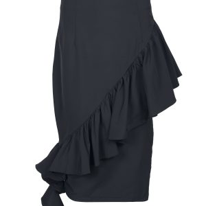 Side Zipper Skirt: Mid‑Rise Crepe with Asymmetrical Ruffle