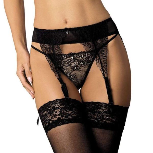sexy sheer lace garter belt Floral Lace & Ribbon Bow Gorteks - Image 6
