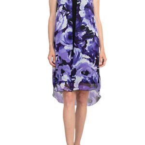 Scoop Neck Sleeveless Dress Chiffon Overlay Stretch Comfort