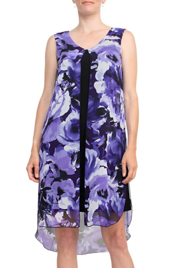 Scoop Neck Sleeveless Dress Chiffon Overlay Stretch Comfort - Image 2